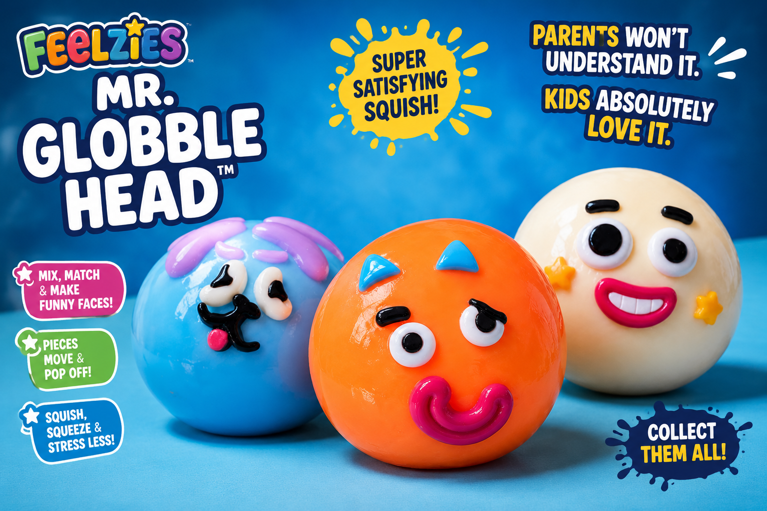FEELZiES™ Mr. Globble Head™- Mix. Match. Squish. Repeat.