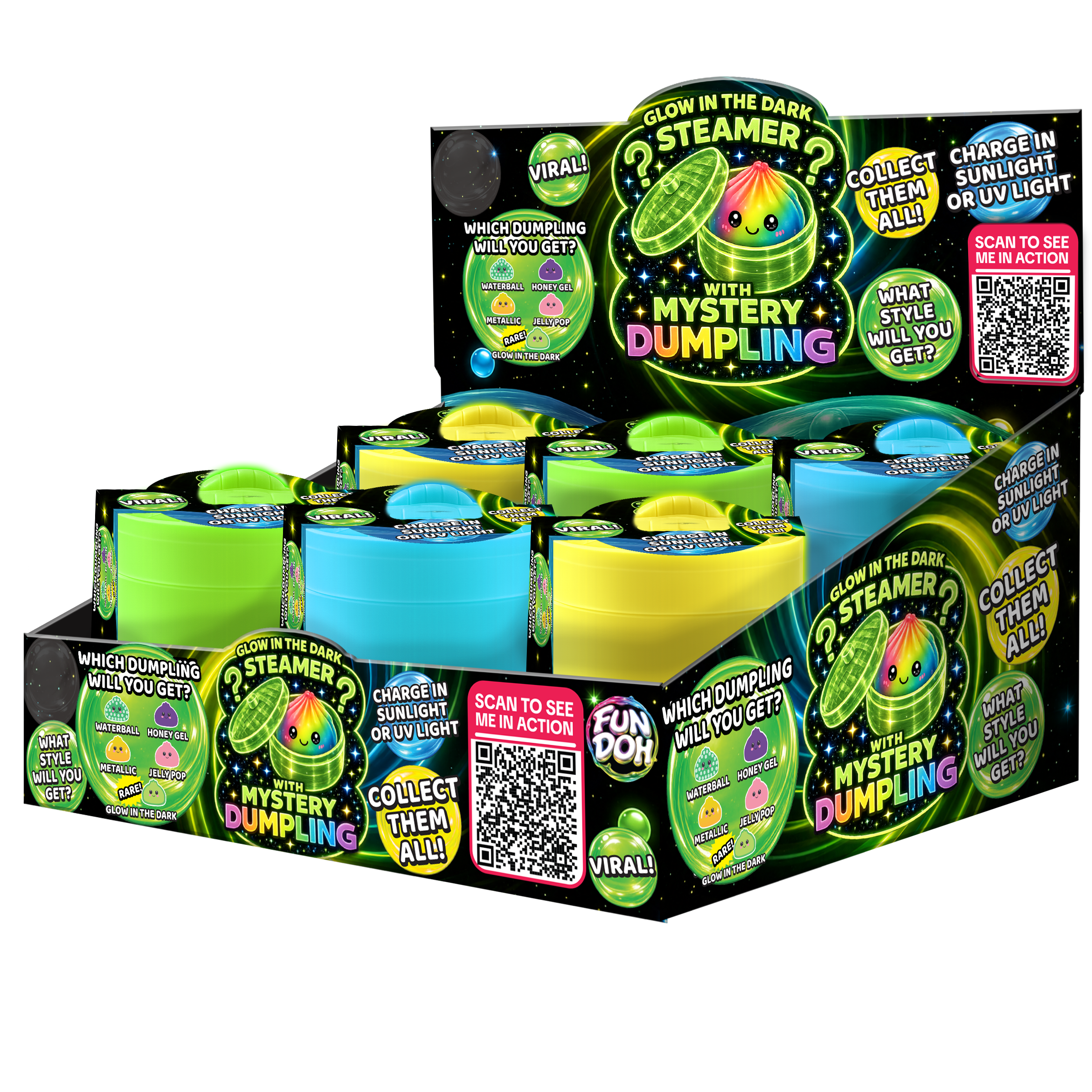 Glow-in-the-Dark Mystery Dumpling Squishy Toy - 12pc Display